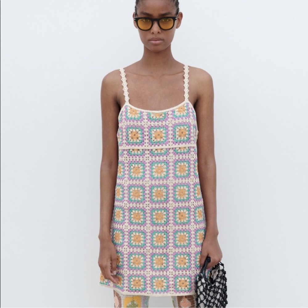 NWOT Zara granny square crochet dress